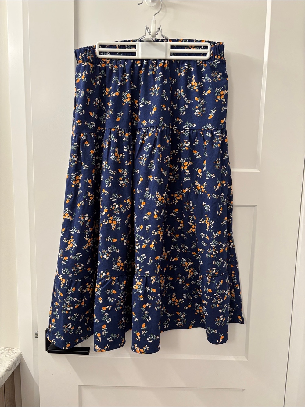 Navy Floral Tiered Midi Skirt Purchased from Cleo